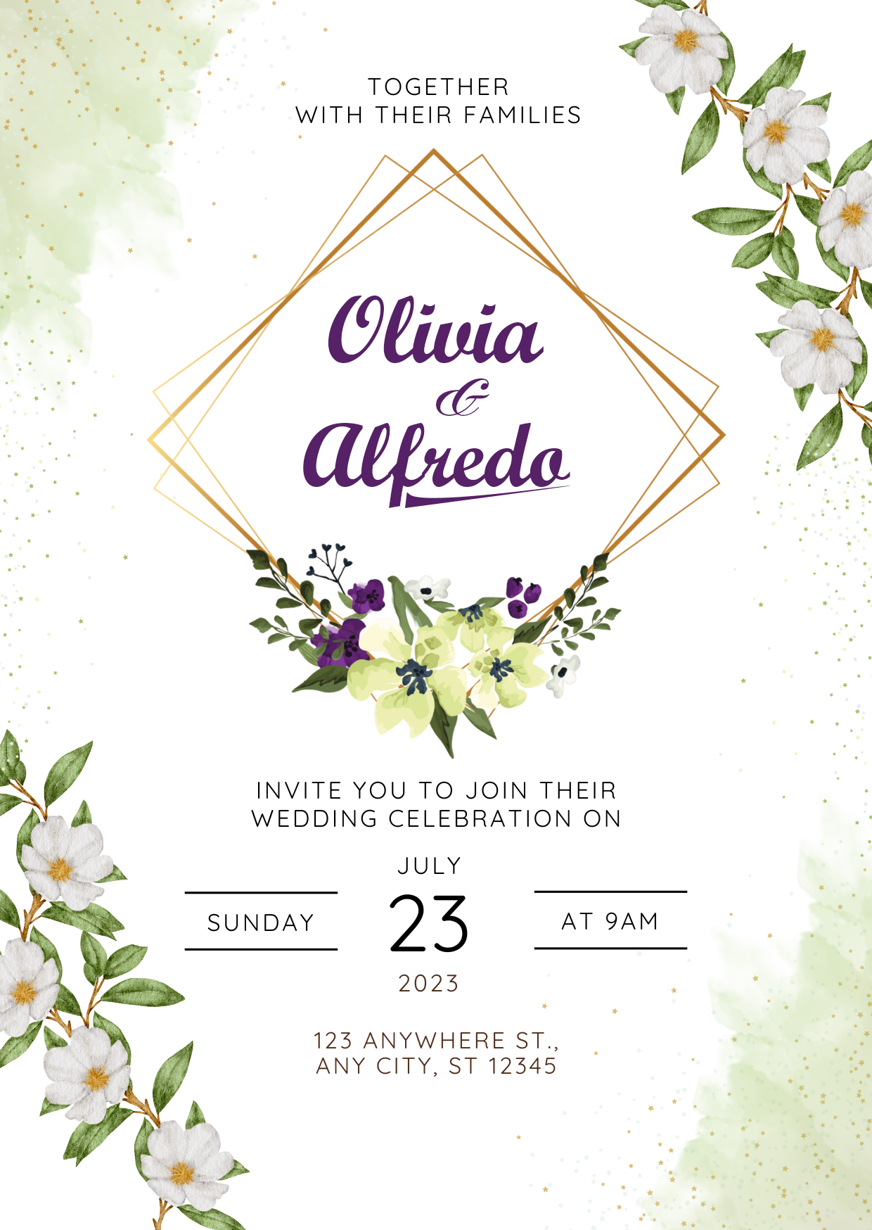 This invite uses Script MT Bold for the names and Quicksand for the rest of the text. The mix gives it a bold yet modern look.