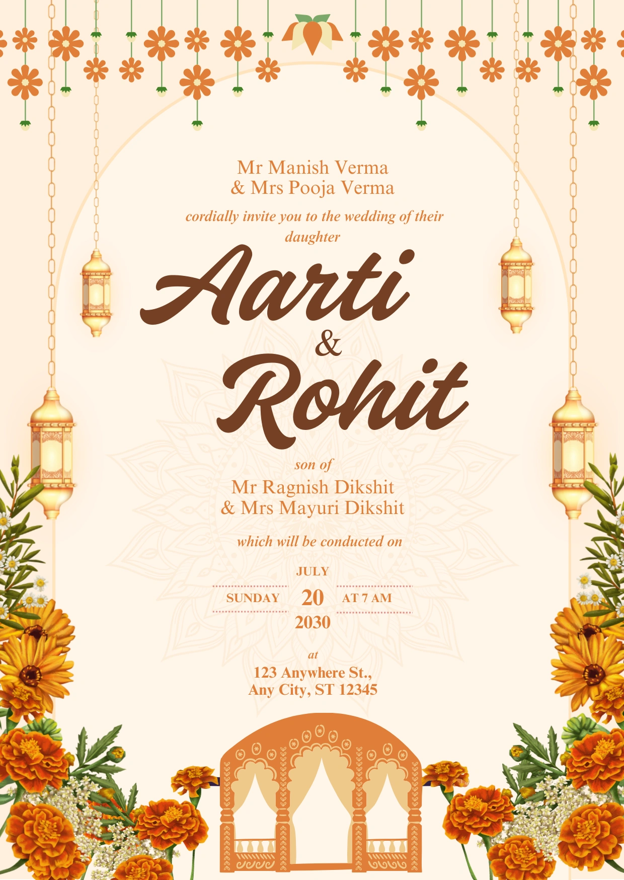 romantic wedding invite featuring Fineday for the couple’s names and a classic serif for the details.