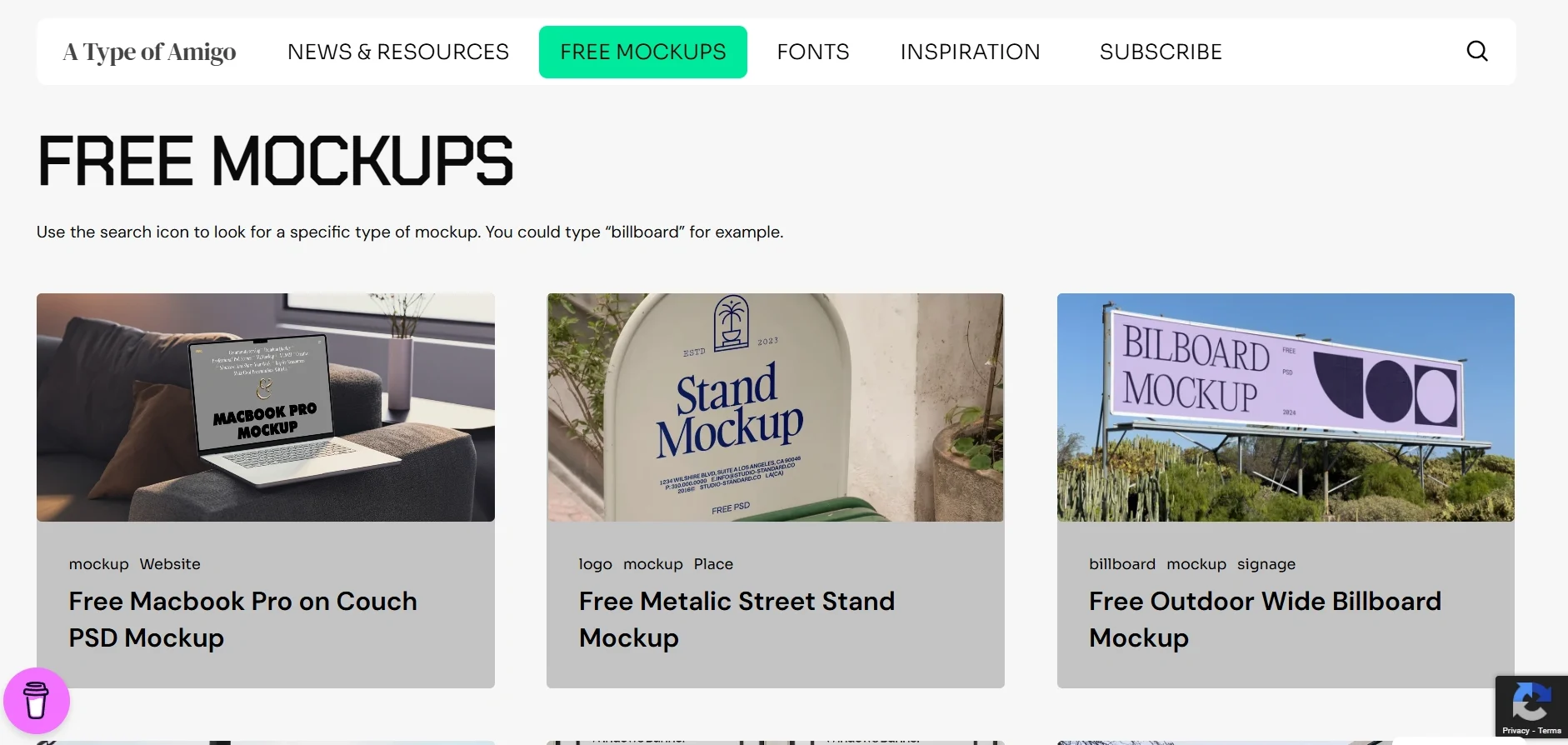 ATypeofAmigo website offering free realistic design mockups