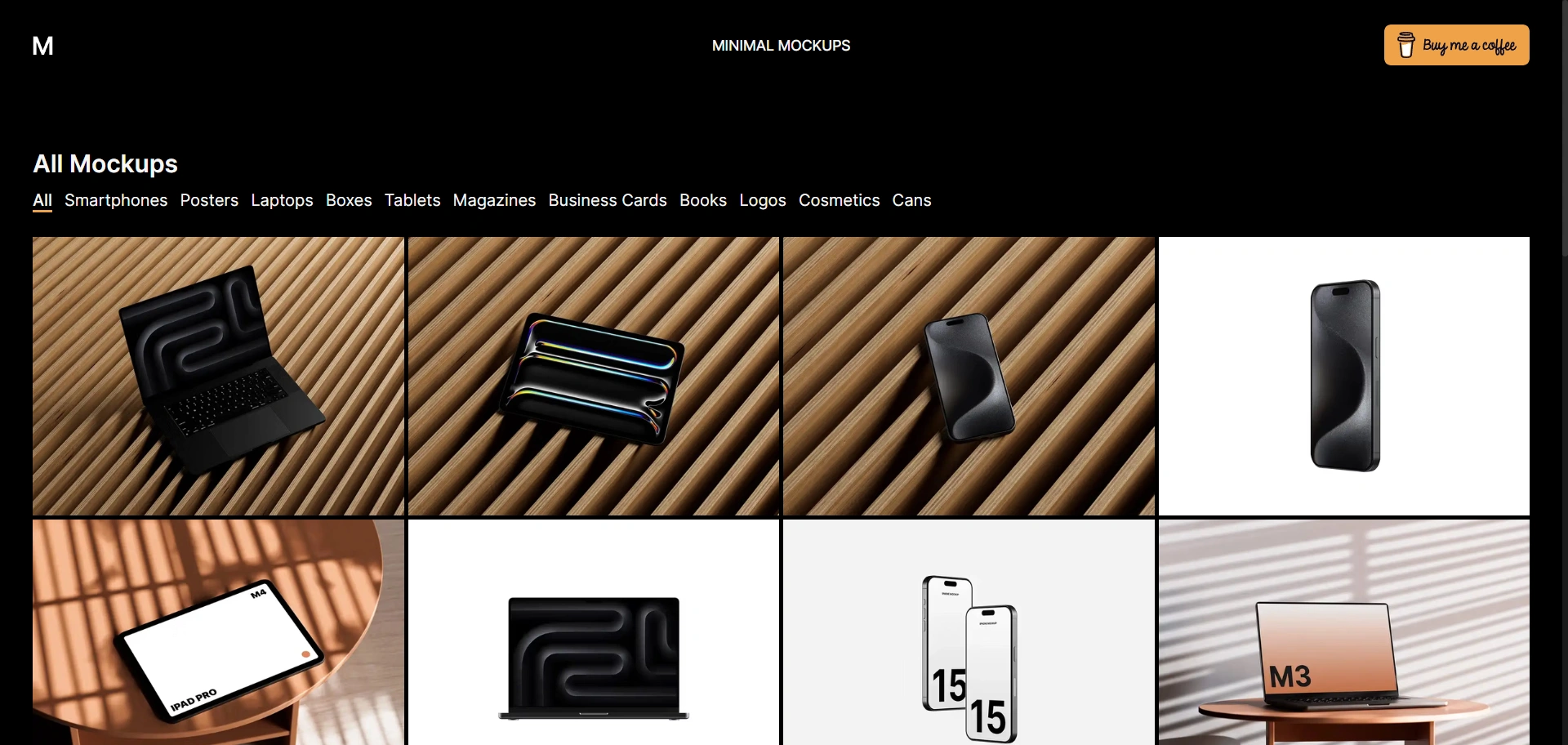 Minimal Mockups website featuring clean and modern free mockup designs