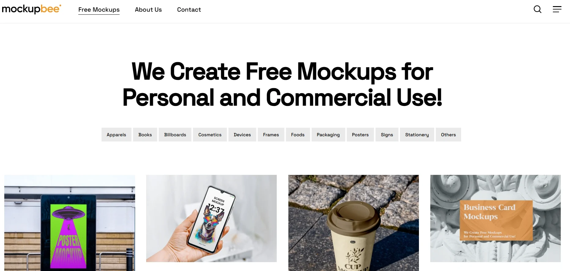 MockupBee website offering free PSD mockups for branding and design projects