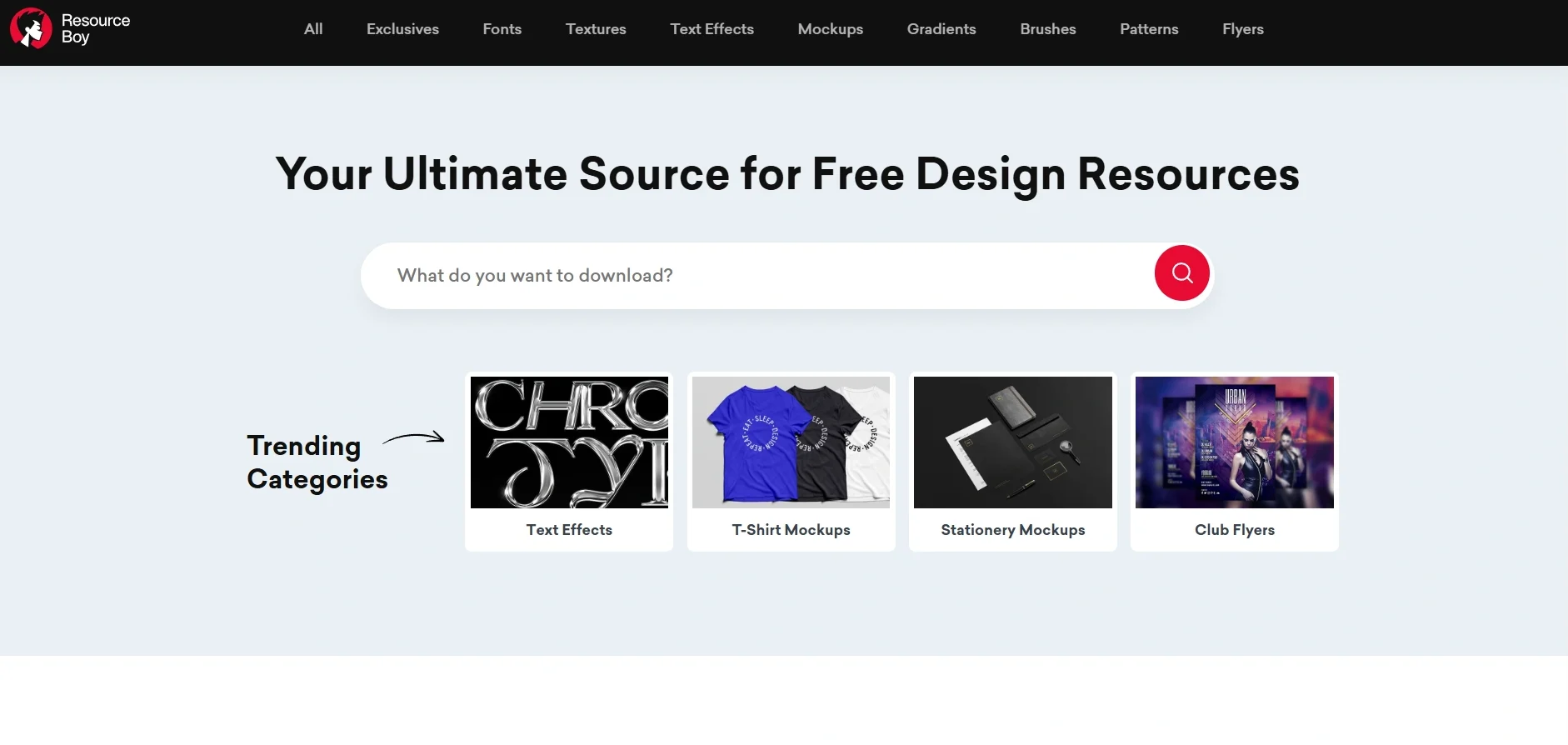 Resource Boy website featuring free Photoshop mockups and graphic design templates