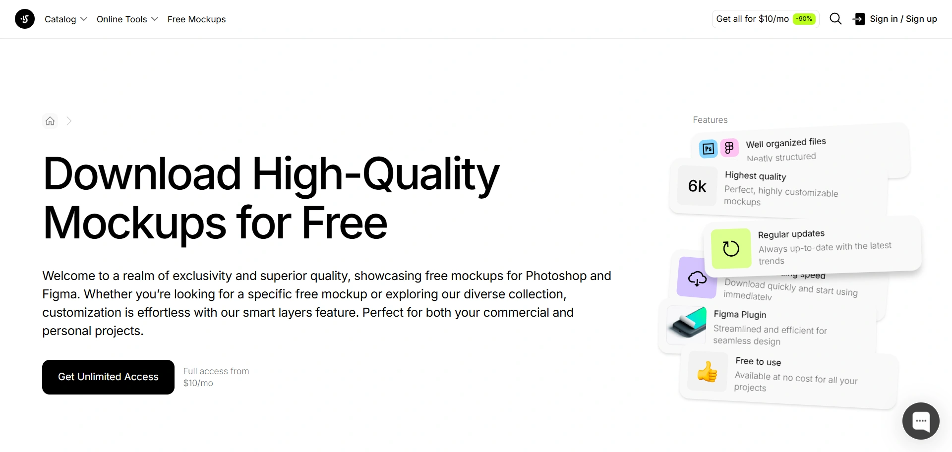 LS Graphics website showcasing high-quality free and premium mockups for creative projects